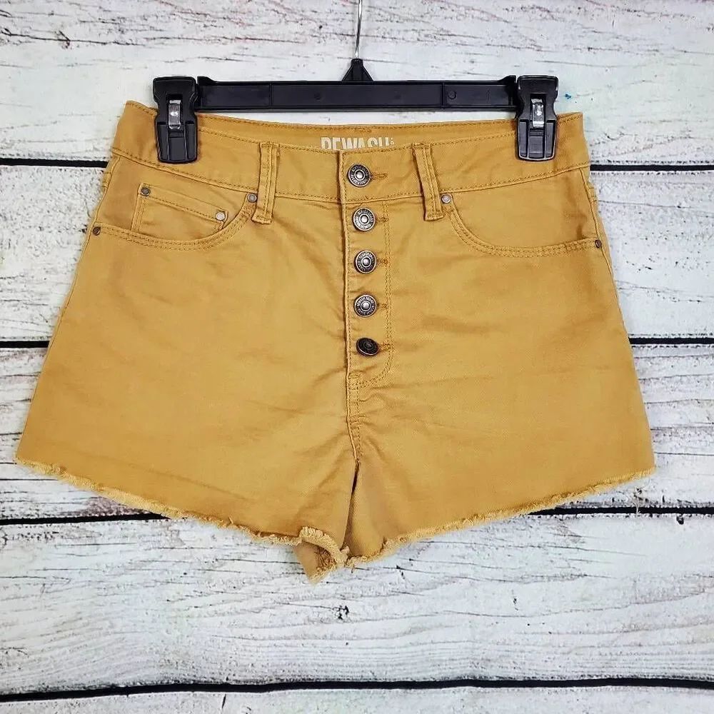 Rewash Women’s High Rise Mustard Yellow Denim Shorts Size 5 Button Fly Frayed He